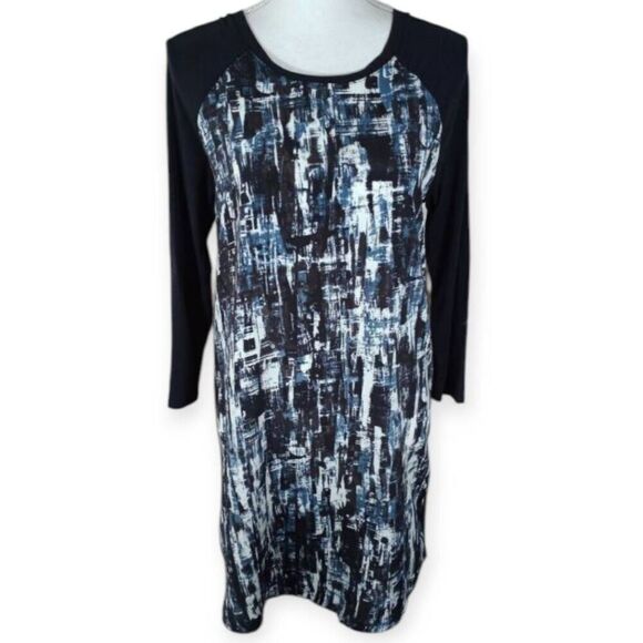 BANANA REPUBLIC NAVY & WHITE MODERN PRINT DRESS SZ.S EUC. - Picture 1 of 7